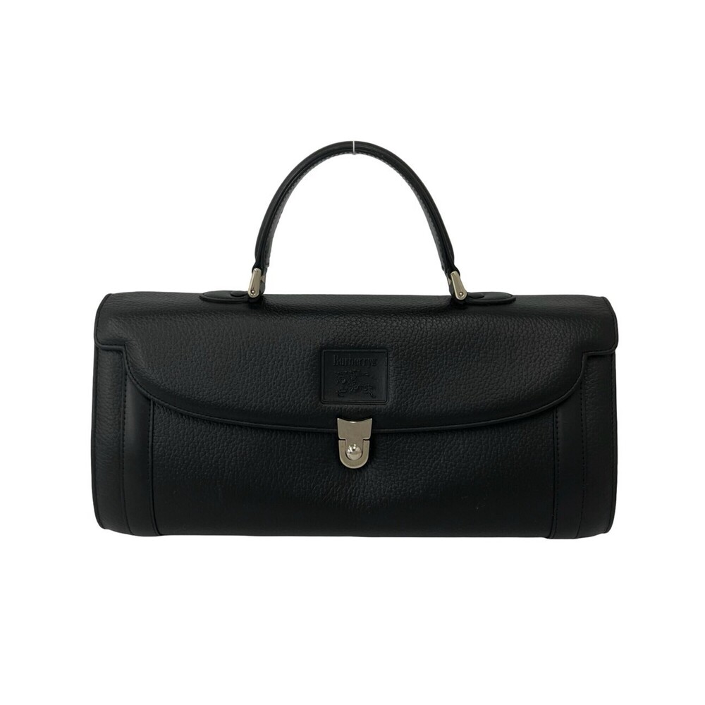BURBERRYS Vintage Shadow Horse Logo Leather Handbag Mini Boston Bag Black 24969